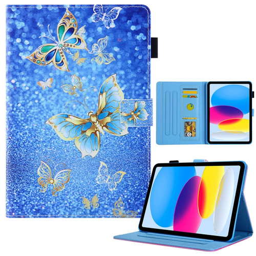 iPad 10th Gen 10.9 2022 Colored Drawing Leather Smart Tablet Case - Gold Butterfly