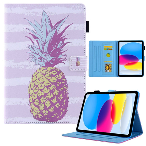 iPad 10th Gen 10.9 2022 Colored Drawing Leather Smart Tablet Case - Gold Pineapple