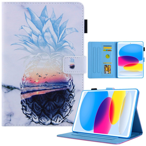iPad 10th Gen 10.9 2022 Colored Drawing Leather Smart Tablet Case - Ocean Pineapple