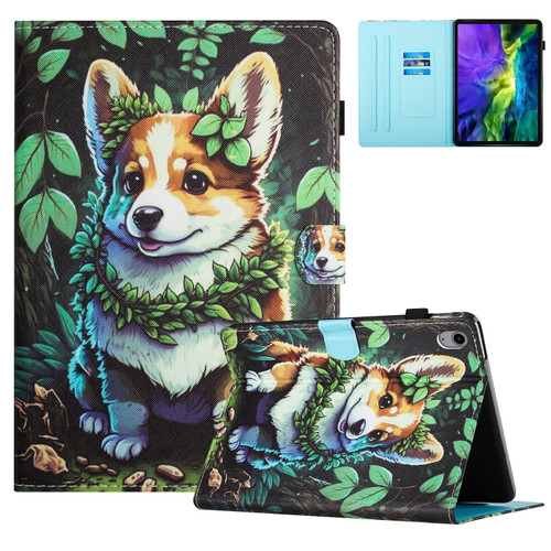 iPad 10th Gen 10.9 2022 Colored Drawing Stitching Leather Tablet Smart Case - Corgi