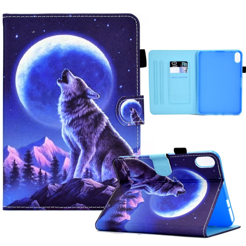 iPad 10th Gen 10.9 2022 Colored Drawing Stitching Smart Leather Tablet Case - Night Wolf