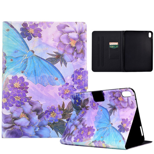 iPad 10th Gen 10.9 2022 Coloured Drawing Smart Leather Tablet Case - Peony Butterfly