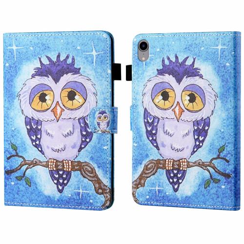 iPad 10th Gen 10.9 2022 Coloured Drawing Stitching Smart Leather Tablet Case - Blue Owl