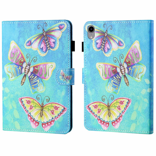 iPad 10th Gen 10.9 2022 Coloured Drawing Stitching Smart Leather Tablet Case - Colorful Butterflies