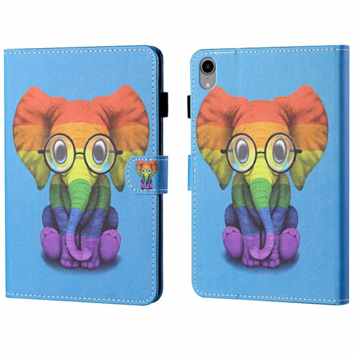 iPad 10th Gen 10.9 2022 Coloured Drawing Stitching Smart Leather Tablet Case - Colorful Elephant