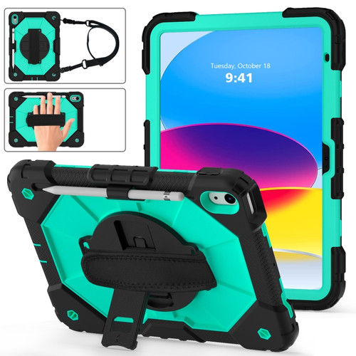 iPad 10th Gen 10.9 2022 Contrast Color Robot Shockproof Silicon + PC Tablet Protective Case - Black+Mint