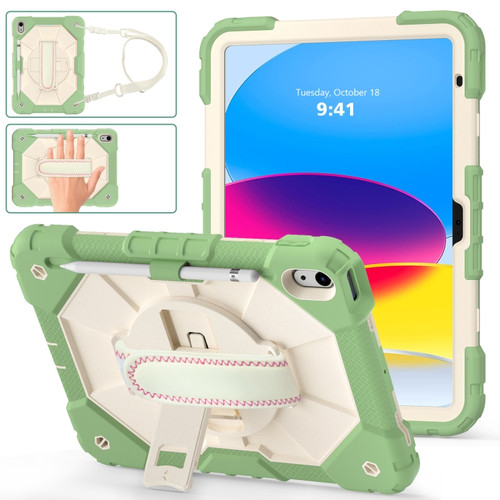 iPad 10th Gen 10.9 2022 Contrast Color Robot Shockproof Silicon + PC Tablet Protective Case - Matcha Green+Beige