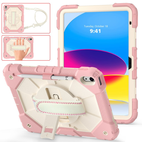 iPad 10th Gen 10.9 2022 Contrast Color Robot Shockproof Silicon + PC Tablet Protective Case - Rose Gold+Beige