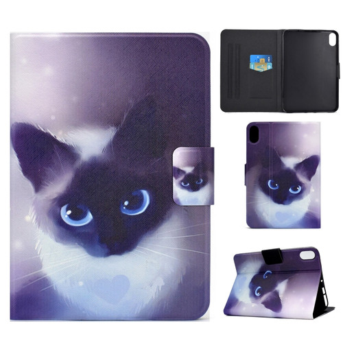 iPad 10th Gen 10.9 2022 Electric Pressed Colored Drawing Smart Leather Tablet Case - Blue Eyed Cat