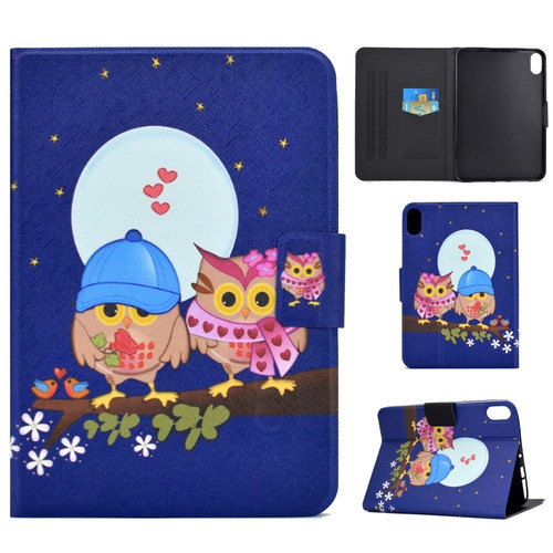 iPad 10th Gen 10.9 2022 Electric Pressed Colored Drawing Smart Leather Tablet Case - Couple Owl