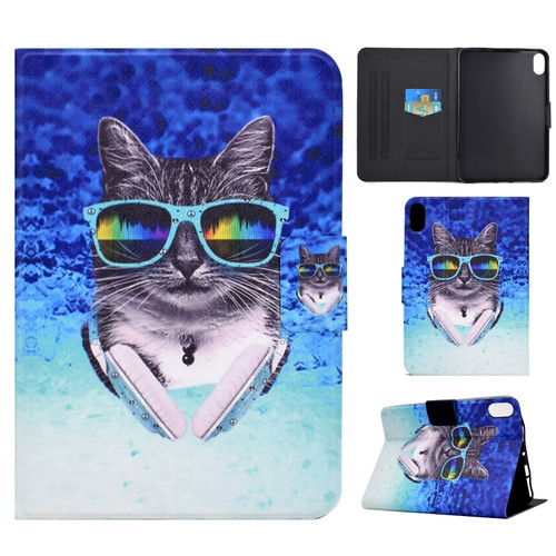 iPad 10th Gen 10.9 2022 Electric Pressed Colored Drawing Smart Leather Tablet Case - Headphone Cat