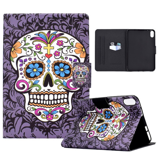 iPad 10th Gen 10.9 2022 Electric Pressed Colored Drawing Smart Leather Tablet Case - Skull