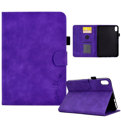 iPad 10th Gen 10.9 2022 Embossed Smile Flip Tablet Leather Smart Case - Purple