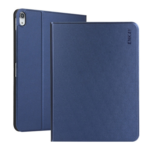 iPad 10th Gen 10.9 2022 ENKAY PC Back Cover Smart Leather Tablet Case with Pen Slot & Holder - Dark Blue