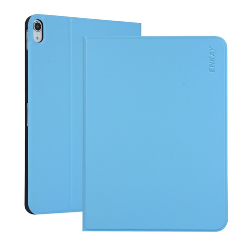 iPad 10th Gen 10.9 2022 ENKAY PC Back Cover Smart Leather Tablet Case with Pen Slot & Holder - Light Blue