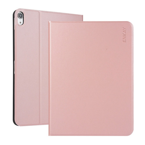 iPad 10th Gen 10.9 2022 ENKAY PC Back Cover Smart Leather Tablet Case with Pen Slot & Holder - Pink