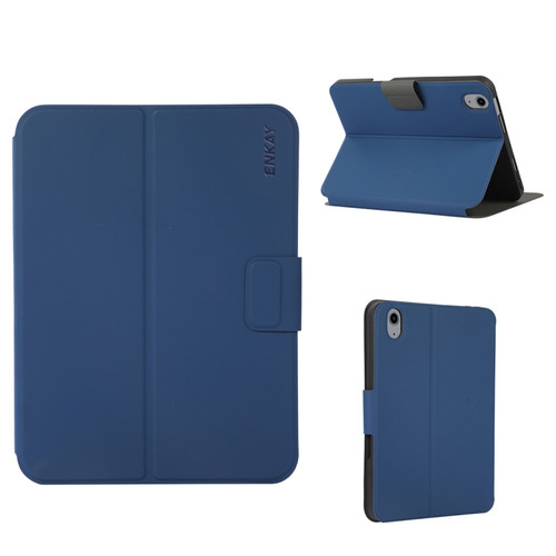 iPad 10th Gen 10.9 2022 ENKAY TPU Back Cover Smart Leather Tablet Case with Pen Slot & Holder - Dark Blue