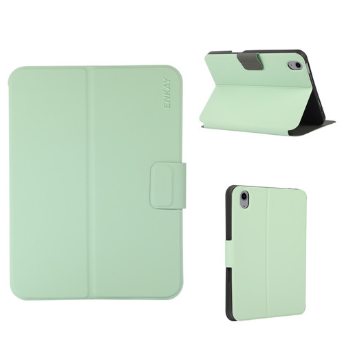 iPad 10th Gen 10.9 2022 ENKAY TPU Back Cover Smart Leather Tablet Case with Pen Slot & Holder - Light Green