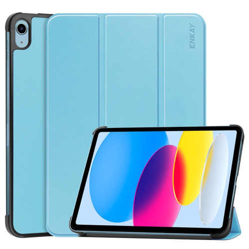 iPad 10th Gen 10.9 2022 ENKAY Tri-fold Custer Texture Leather Stand Smart Case - Light Blue