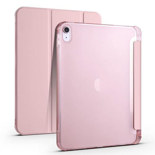 iPad 10th Gen 10.9 2022 Four-corner Airbag Shockproof Three-fold Tablet Leather Case - Pink