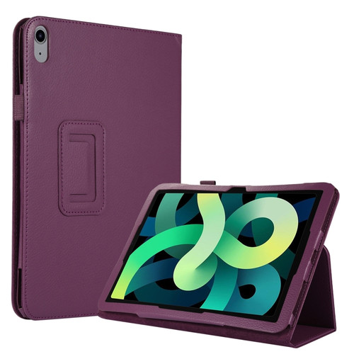 iPad 10th Gen 10.9 2022 Litchi Texture Leather Smart Tablet Case with Holder - Purple
