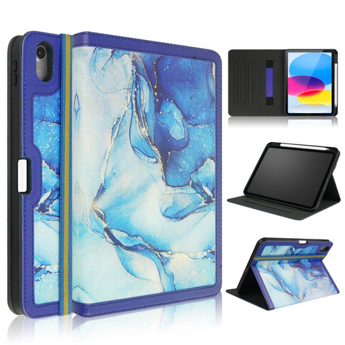 iPad 10th Gen 10.9 2022 Marble Pattern Stitching Leather Tablet Case - Blue