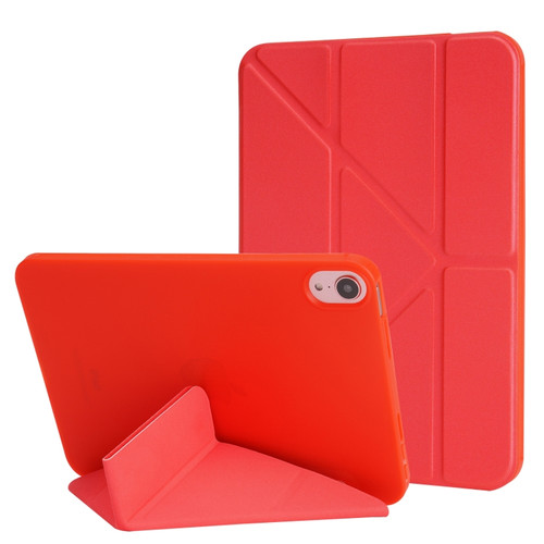 iPad 10th Gen 10.9 2022 Millet Texture PU + Silicone 3-folding Leather Tablet Case - Red