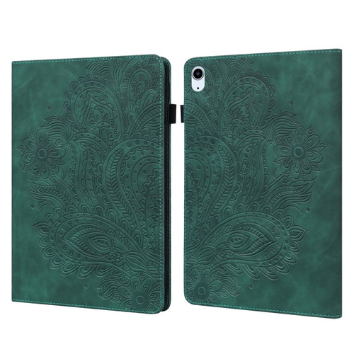 iPad 10th Gen 10.9 2022 Peacock Embossed Pattern Leather Tablet Case - Green