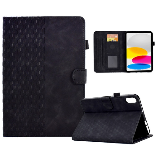iPad 10th Gen 10.9 2022 Rhombus Embossed Leather Smart Tablet Case - Black
