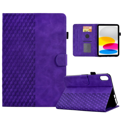 iPad 10th Gen 10.9 2022 Rhombus Embossed Leather Smart Tablet Case - Purple