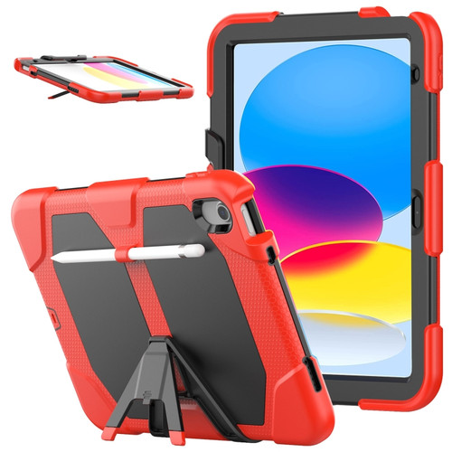 iPad 10th Gen 10.9 2022 Rugged Silicone Hard PC Tablet Case with Holder - Red