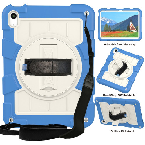 iPad 10th Gen 10.9 2022 Silicone Hybrid PC Shockproof Tablet Case with Shoulder Strap - Azure Blue