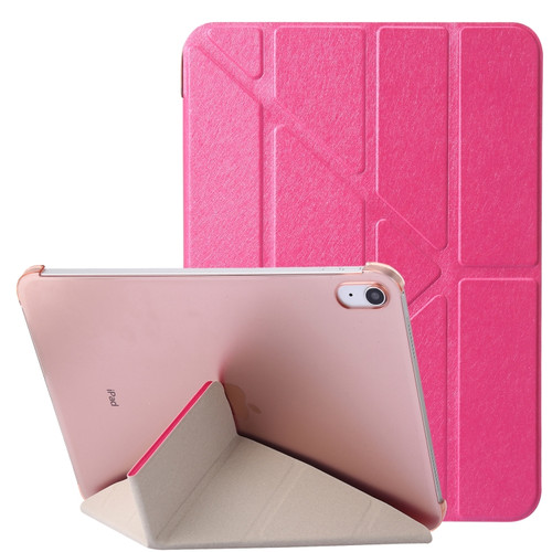 iPad 10th Gen 10.9 2022 Silk Texture Horizontal Deformation Flip Tablet Leather Case with Holder - Rose Red