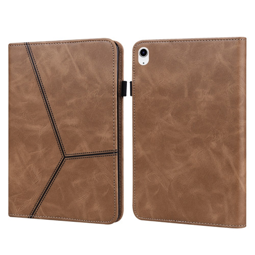 iPad 10th Gen 10.9 2022 Solid Color Embossed Striped Leather Tablet Case - Brown