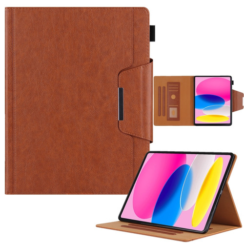 iPad 10th Gen 10.9 2022 Solid Color Metal Buckle Leather Smart Tablet Case - Brown