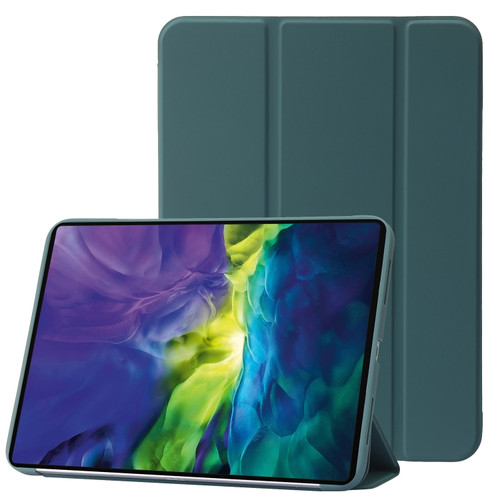 iPad 10th Gen 10.9 2022 Three-folding Holder Honeycomb Silicone + PU Smart Leather Tablet Case - Dark Green