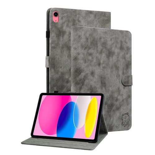 iPad 10th Gen 10.9 2022 Tiger Pattern Flip Leather Tablet Case - Grey