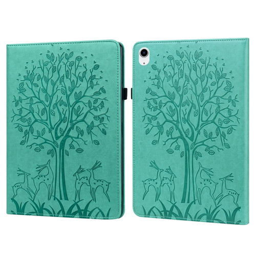 iPad 10th Gen 10.9 2022 Tree & Deer Embossed Leather Tablet Case - Green