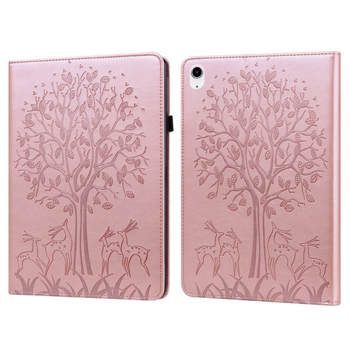 iPad 10th Gen 10.9 2022 Tree & Deer Embossed Leather Tablet Case - Pink