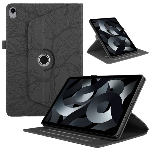 iPad 10th Gen 10.9 2022 Tree Life Embossed Rotation Leather Smart Tablet Case - Black