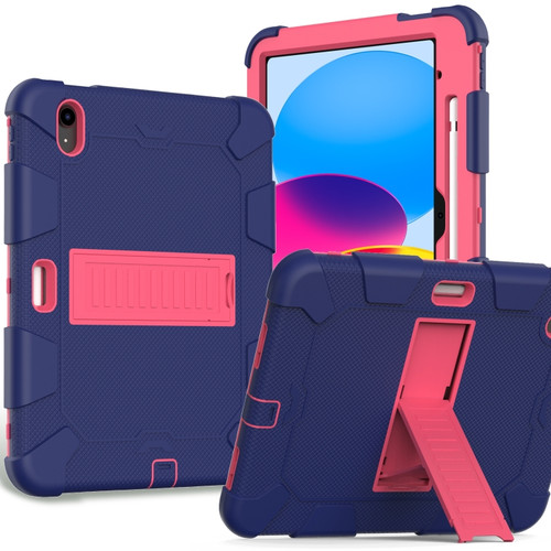 iPad 10th Gen 10.9 2022 Two-Color Robot Shockproof Silicone + PC Protective Tablet Case - Navy Blue + Rose Red