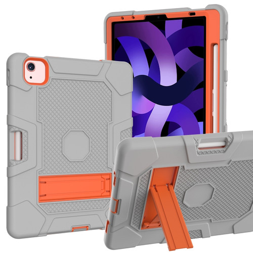 Contrast Color Robot Shockproof Silicone + PC Protective Case with Holder iPad Air 2022 / 2020 10.9 inch - Grey Orange