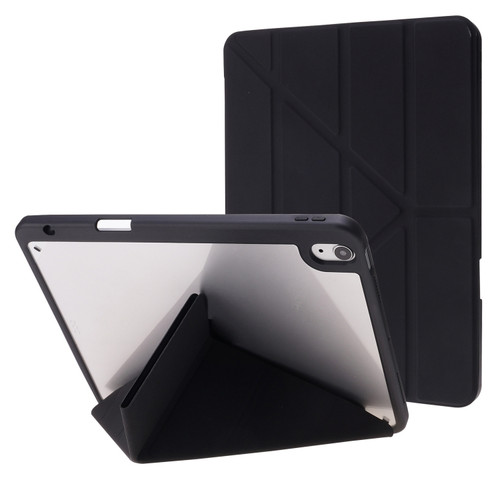 Deformation Transparent Acrylic Horizontal Flip PU Leather Case with Multi-folding Holder & Sleep / Wake-up Function & Pen Slot iPad Air 2022 / 2020 10.9 - Black
