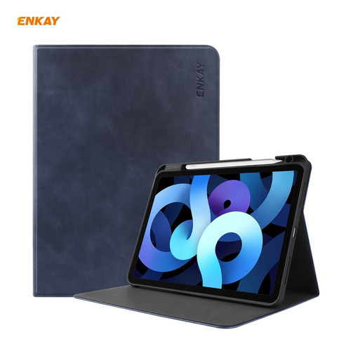 ENKAY ENK-8024 Cow Texture PU Leather + TPU Smart Case with Pen Slot foriPad Air 2022 / 2020 10.9 / iPad Pro 11 - 2018 - Dark Blue