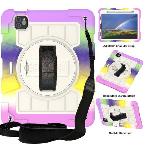 iPad Air 2020 / 2022 10.9 Silicone Hybrid PC Shockproof Tablet Case with Shoulder Strap - Colorful Purple