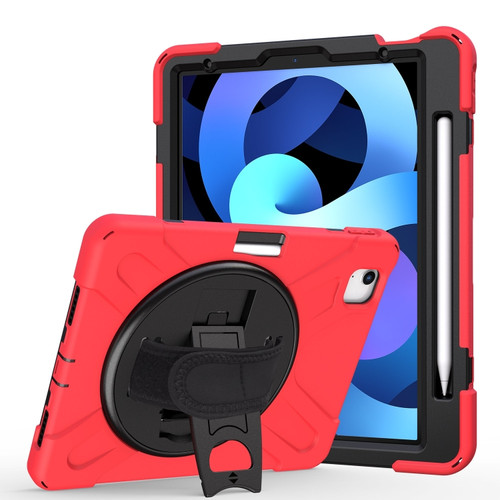 iPad Air 2022 / 2020 10.9 360 Degree Rotation PC + Silicone Protective Case with Holder & Hand-strap - Red