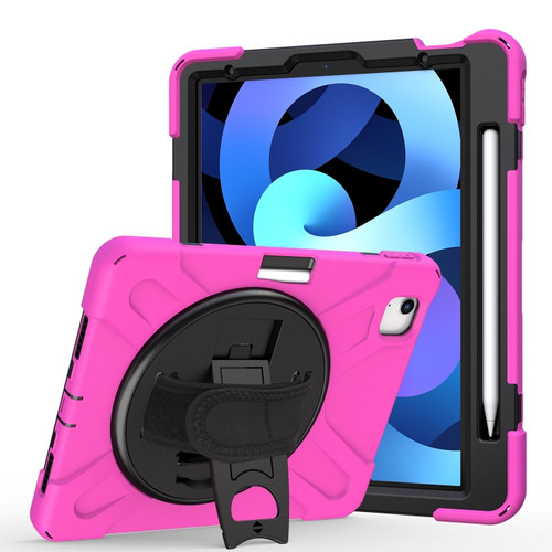 iPad Air 2022 / 2020 10.9 360 Degree Rotation PC + Silicone Protective Case with Holder & Hand-strap - Rose Red