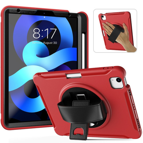 iPad Air 2022 / 2020 10.9 360 Degree Rotation PC + TPU Protective Case with Holder & Hand-strap & Pen Slot - Red