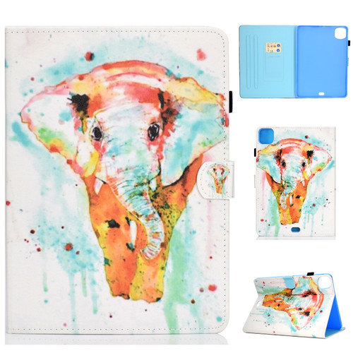 iPad Air 2022 / 2020 10.9 Colored Drawing Stitching Horizontal Flip Leather Case with Holder & Card Slots & Sleep / Wake-up function - Watercolor Elephant