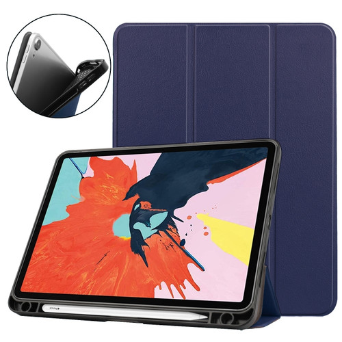iPad Air 2022 / 2020 10.9 Custer Texture TPU Horizontal Flip Leather Case with Sleep / Wake-up Function & Three-folding Holder & Pen Slot - Dark Blue